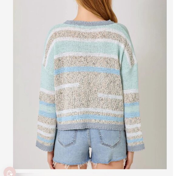 Mystree Multicolor Striped Drop-Shoulder Crewneck Sweater Size Small - Picture 14 of 14